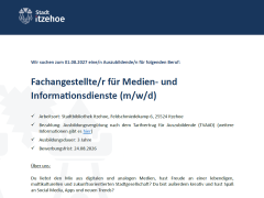 Stellenausschreibung: Fachangstellter für Medien- und Informationsdienste in der Stadtbibliothek Itzehoe (Ausbildung)